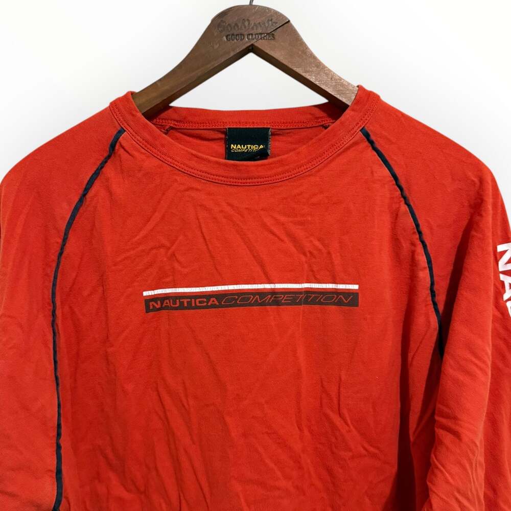 Vintage Nautica Competition Red Long Sleeve T-Shirt Size L